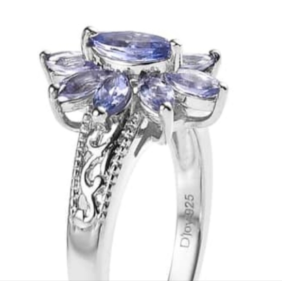 Natural Floral Design Tanzanite Ring Platinum over Sterling Silver Size 8! 🦋 - Picture 3 of 7